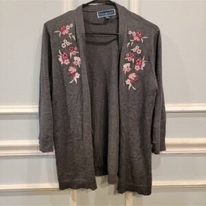 Woman's Karen Scott Flower Grey Cardigan Large Petite